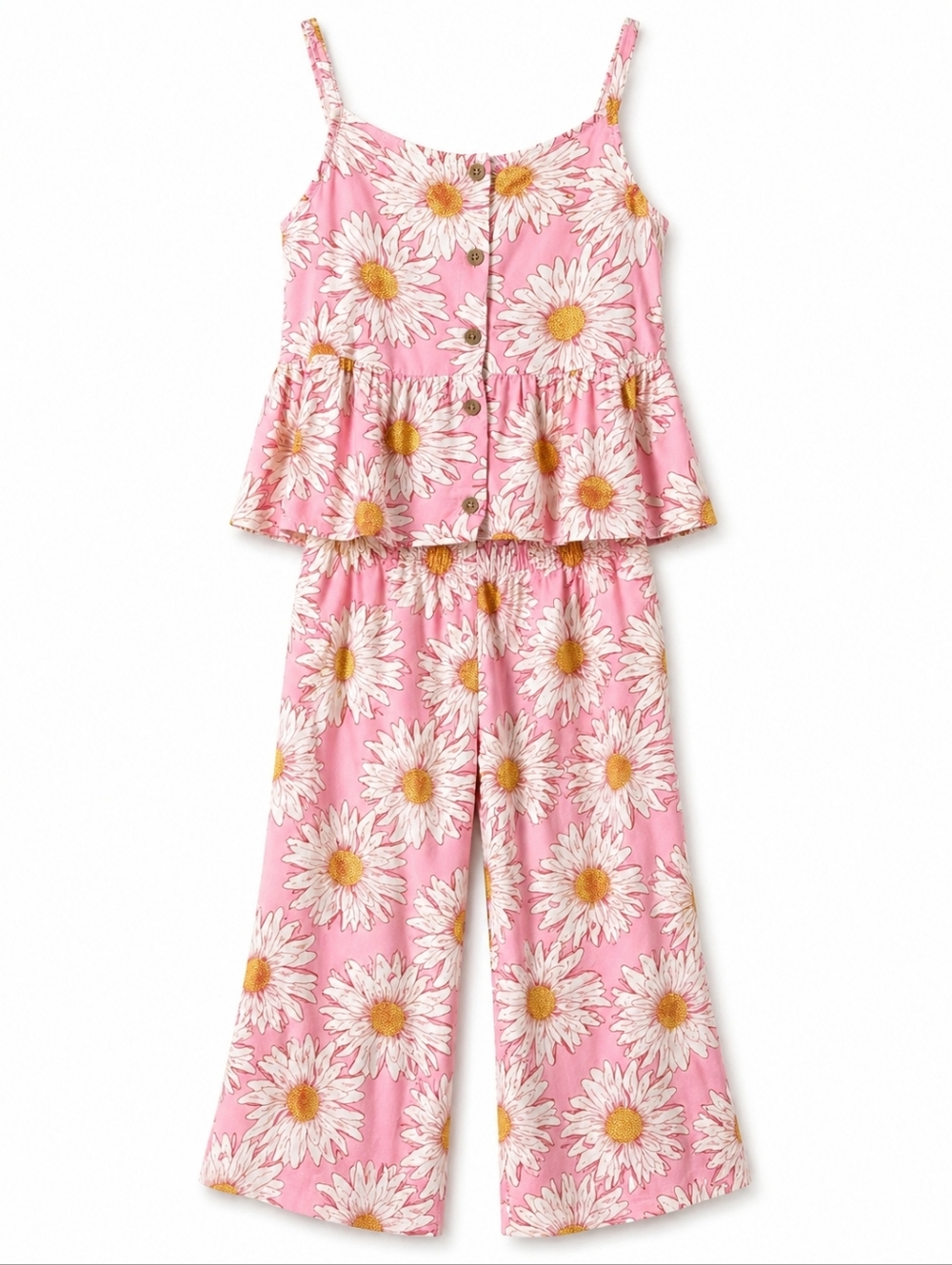 2/$20 H&M Girls 2 Piece Set 8 Pink Daisy Floral Cami Wide Leg Pants Outfit